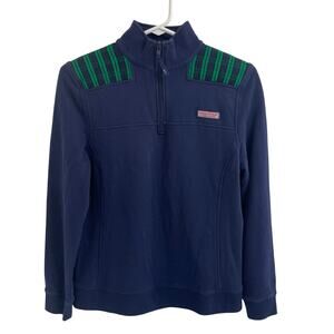 Vineyard Vines Navy Blue Green Plaid Quarter Zip Shep Shirt Womens Size XS